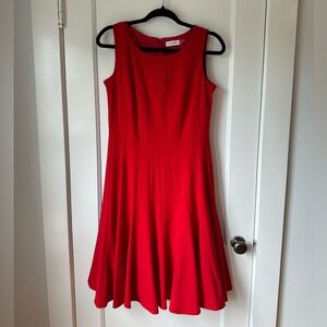 ✨Host Pick✨ Calvin Klein Fit and Flare Pleated Sleeveless Red Dress Size 8